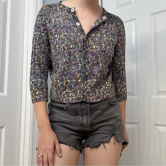 St. John SoCa Knit Blouse Top Button Up Colorful Wool Ribbed Luxury Size Small - Picture 1 of 7